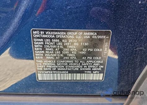 2023 Volkswagen Id.4 Pro z USA, uszkodzony, nr VIN 1V2CMPE87PC024604